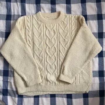 빈티지 아란 니트 피셔맨 스웨터 아이보리