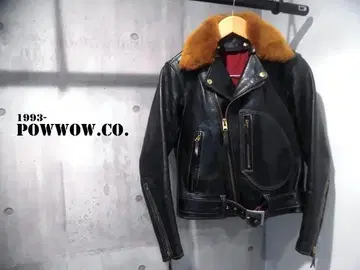 새상품급 POWWOW 옷깃 무스탕 D 포켓 가죽 더블 라이더 자켓