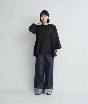 iki 로우 데님 루즈 팬츠