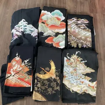 블랙 전통 예복 기모노 다양한 무늬 6장 세트