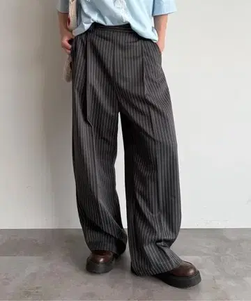 스트라이프 와이드 팬츠