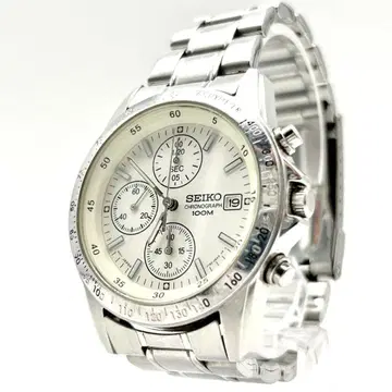 가동 새상품급 SEIKO 크로노그래프 100m 데이트 실버 워치 화이트