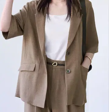 VIS 린넨라이크 하프 슬리브 자켓 M 사이즈