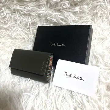 미사용품 폴스미스 6연 키케이스 천연 가죽 그린 x 멀티 스트라이프