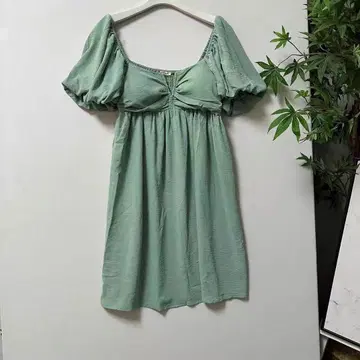 민트 그린 반팔 미니 원피스