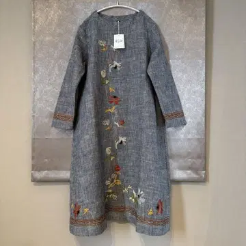 [ 미사용 택 포함 ] 45R 면린넨 성근 데님 자수 원피스(사이즈0)