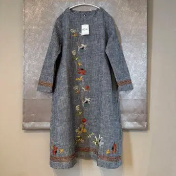 [ 미사용 택 포함 ] 45R 면린넨 성근 데님 자수 원피스(사이즈0)