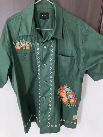 HUF 그린 반팔 셔츠 Midnight organic 워크 셔츠