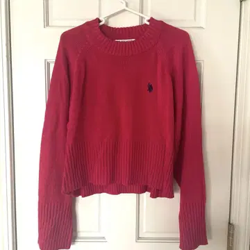 U.S. POLO ASSN. 컬러 & 보더 숏 기장 니트 핑크 M