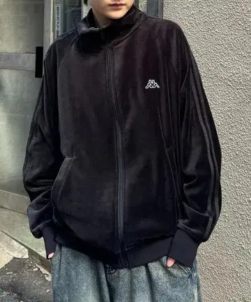 KAPPA 카파 벨로아 트랙 자켓 소매 라인 저지 블랙