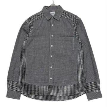 굿이너프 새상품급 피스아웃 깅엄 체크 패턴 절개 셔츠 S 화이트 블랙