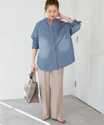데님 블루 긴팔 셔츠 면 100%