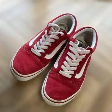 VANS 레드 스웨이드 스니커즈 화이트 스트라이프