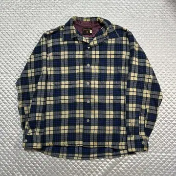 60s VINTAGE USA 오픈 카라 울 체크 셔츠