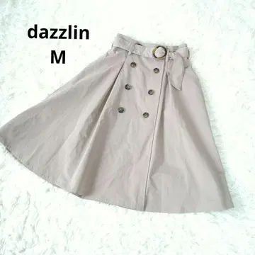 dazzlin 허리 벨트 더블 버튼 트렌치 랩 스커트 플레어 M 베이지