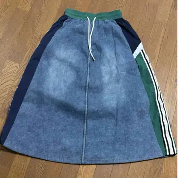 데님 롱 스커트 사이드 스트라이프
