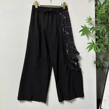 블랙 와이드 팬츠 라메 장식