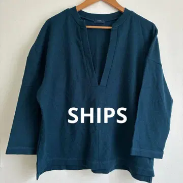 SHIPS 다크 그린 블루 V넥 긴팔 풀오버 울
