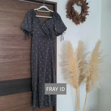 FRAY ID 도트 무늬 롱 드레스 그레이