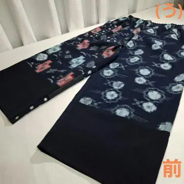 네이비 나염=체크무늬 여러가지 덧댄 콜라보=편안한 와이드 팬츠 (우)