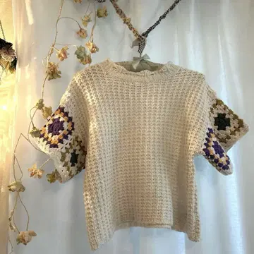 Universal Threads 해외 그래니 스퀘어 니트 화이트 꽃무늬