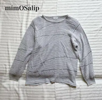 미모사립 보더 니트 스웨터 캐주얼 일본제 마 혼방 워셔블