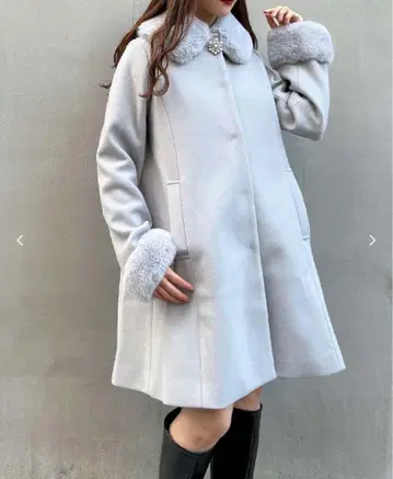 퍼 탈부착 그레이 A라인 코트 롱