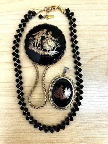 EXCEL 오닉스 목걸이 & 리모주 거울 펜던트 탑