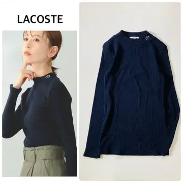 LACOSTE 라코스테 보틀넥 리브 롱 슬리브 T셔츠 네이비