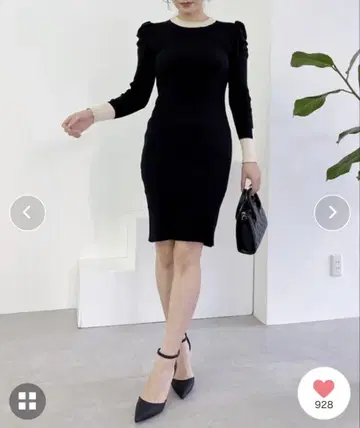 미아 펄 소매 파워 숄더 니트 원피스