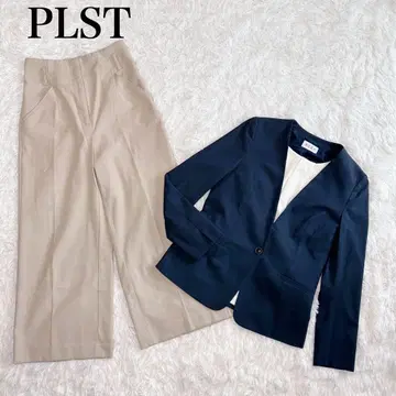 미사용급 워셔블 플라스테 세트 코디 노카라 린넨 혼방 수트 셋업 S