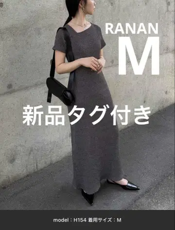 택 포함 새상품 RANAN 아지메 넥 하프 슬리브 리브 원피스