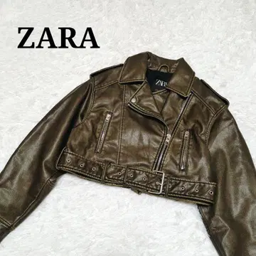 ZARA 인조 가죽 크롭 라이더 자켓 그린 M 자라