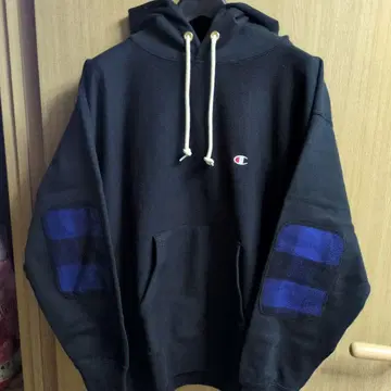 Champion 블랙 후드티 팔꿈치 체크 리버스 위브 XL 사이즈