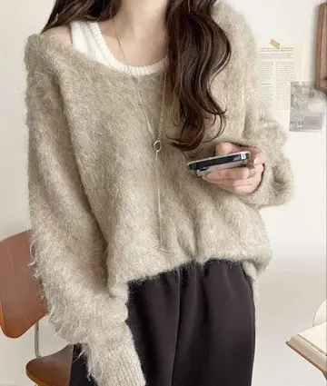 부드러운 성숙/러블리 2way 기모 V넥 풀오버 (긴팔)