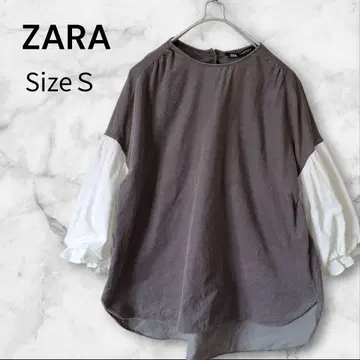 ZARA 자라 코듀로이 벌룬 슬리브 블라우스 그레이 x 화이트