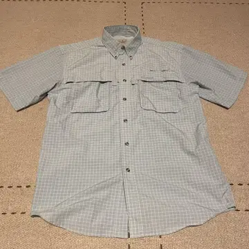 L.L.Bean 반팔 셔츠 스카이블루 체크 무늬 나일론 폴리에스테르