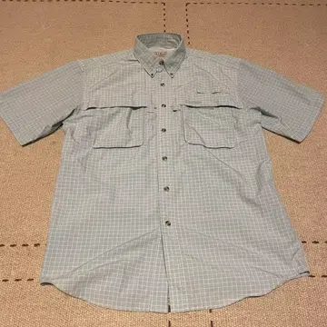 L.L.Bean 반팔 셔츠 스카이블루 체크 무늬 나일론 폴리에스테르