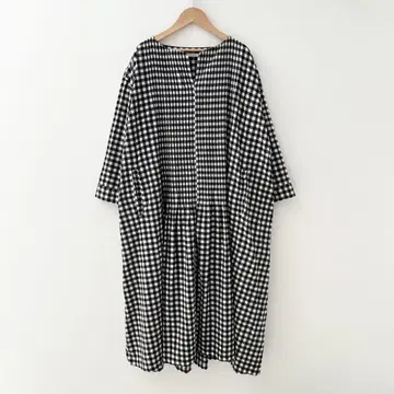 HOUSE OF LOTUS 깅엄 프린트 개더 원피스 블랙 S
