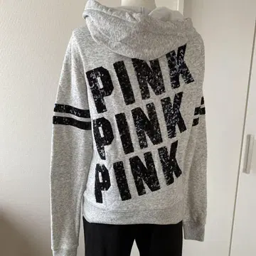 개 자수 PINK 로고 후드 부착 후드티 그레이