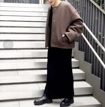 플리스 브라운 박스 자켓