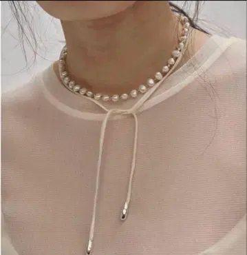 todayful Pearl Ribbon Choker 에크루