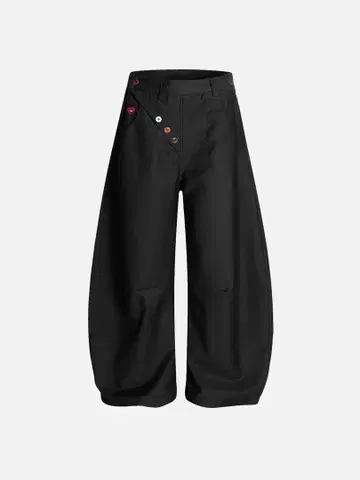 COLORFUL BUTTON BAGGY BARREL PANTS