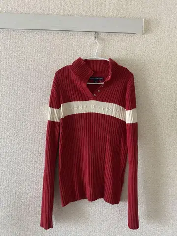 TOMMY HILFIGER 빨간색 리브 긴팔 스웨터 L