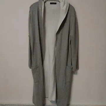후드 부착 그레이 롱 가디건