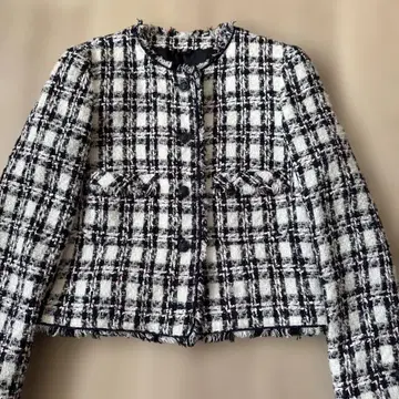 ANAYI 노카라 트위드 체크 무늬 자켓 38 사이즈