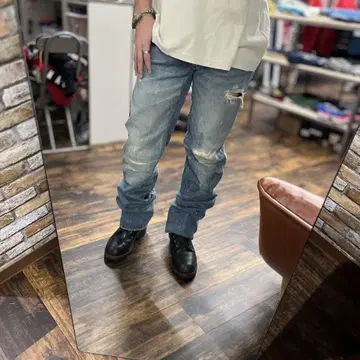 그런지 카트 코번 스트레이트 데님 파랑 데미지 가공 MofM