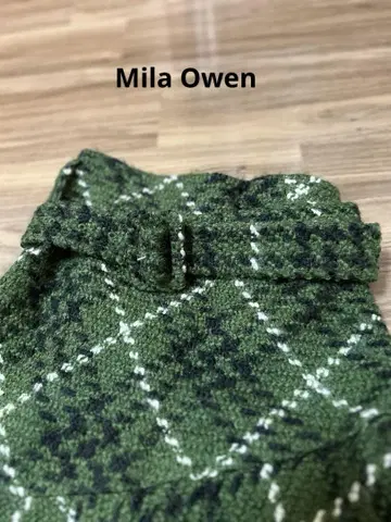 [ Mila Owen ] 다크 그린 체크 플레어 스커트