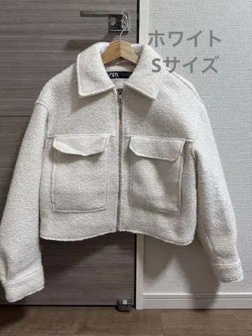 ZARA 부클레 크롭 자켓 블루종 화이트
