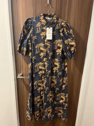 ZARA 꽃무늬 셔츠 원피스 S 사이즈 네이비/골드